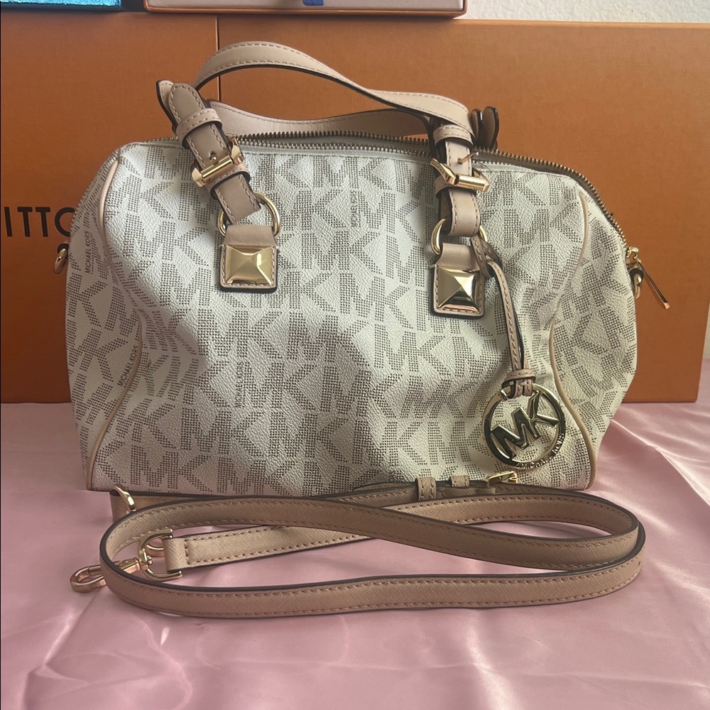Michael Kors White and Tan Satchel Bag